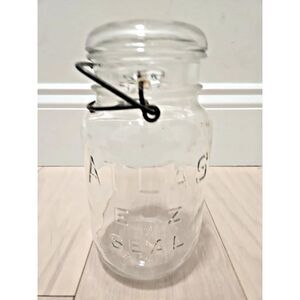RARE Vintage Atlas E-Z Seal QUART Jar, Lucky #13 on Base - Glass Lid & Wire Bail